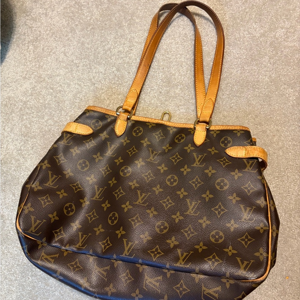 Louis Vuitton Monogram Canvas Tote with Tan Leather Straps